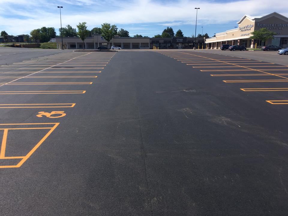 Perfect lines applied to parking lot by our experienced stripers